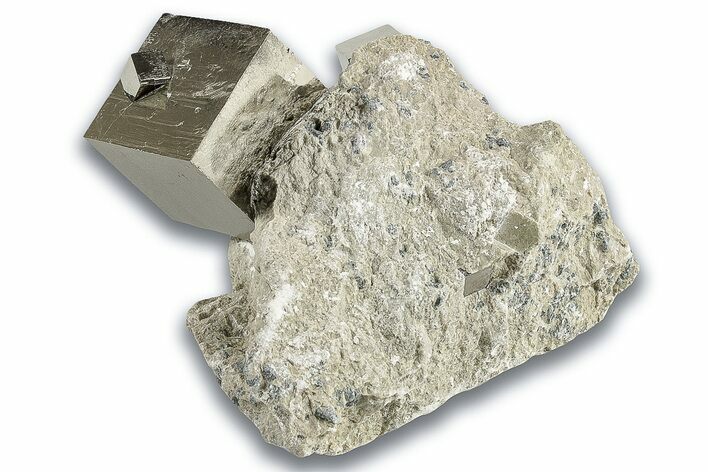 Two Natural Pyrite Cubes In Rock - Navajun, Spain #325019